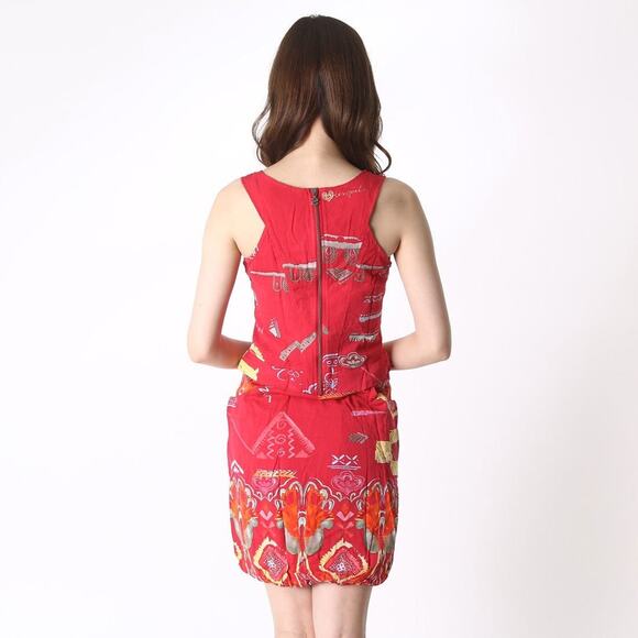 Desigual Women's Red Sleeveless Sheath Dress Boho Printed Size 44 (U.S. L) - Picture 3 of 13